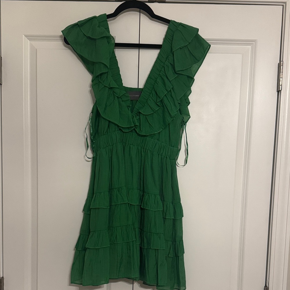 Elegant Green Ruffled Mini Dress